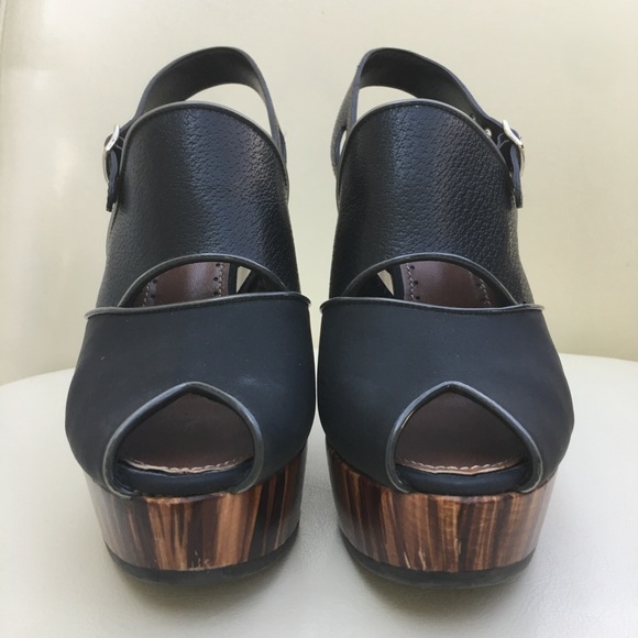 Proenza Schouler black leather & wood wedges sz 7 - Picture 2 of 6
