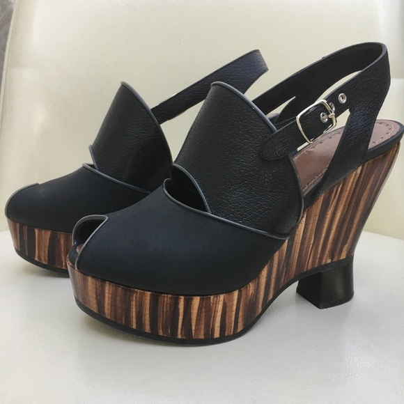 Proenza Schouler black leather & wood wedges sz 7 - Picture 3 of 6