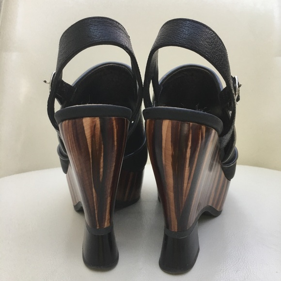 Proenza Schouler black leather & wood wedges sz 7 - Picture 4 of 6