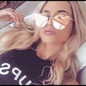 Cat eye mirrored flat metal framed sunglasses