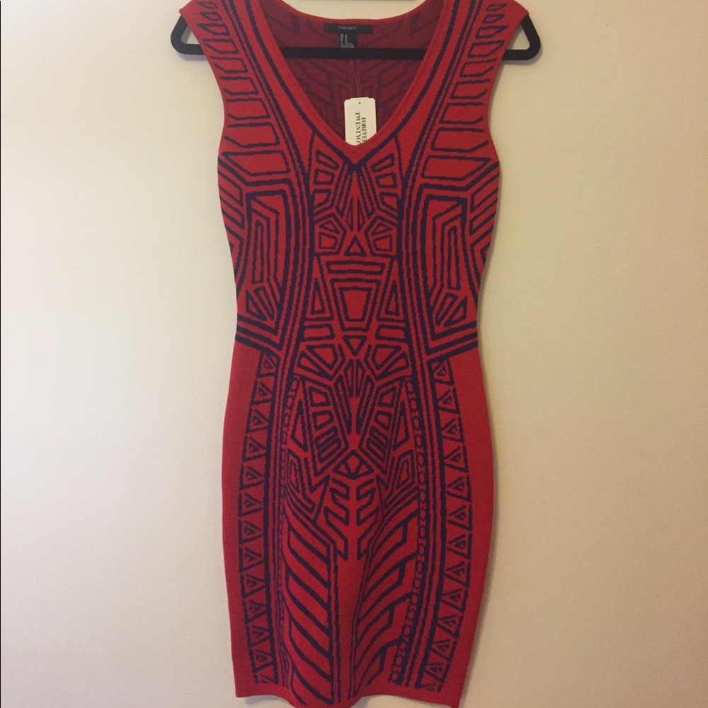Red and blue sleeveless sweater dress by Forever21