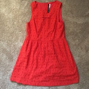 Kensie Coral Stamped Floral Keyhole Dress
