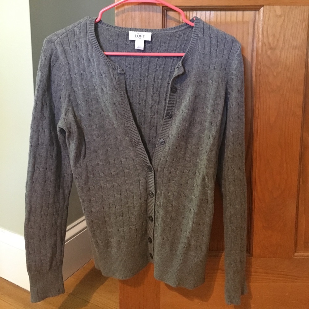 LOFT grey cable knit cardigan