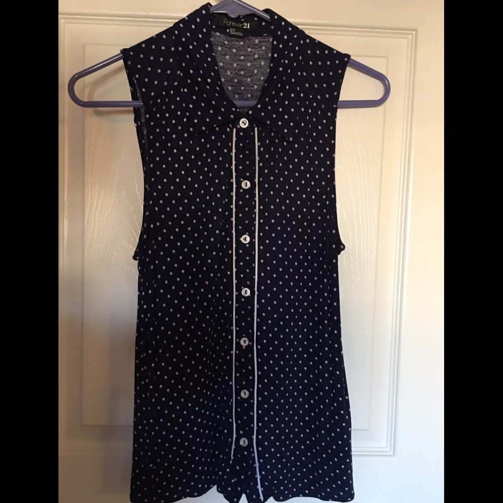 Polka Dot Collared Button Up, Navy Blue/White, Sm
