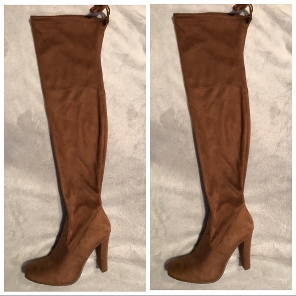 Tan Faux Suede Over the Knee Boots - Picture 2 of 8