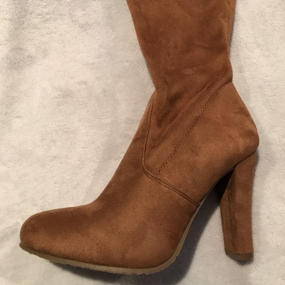 Tan Faux Suede Over the Knee Boots - Picture 3 of 8
