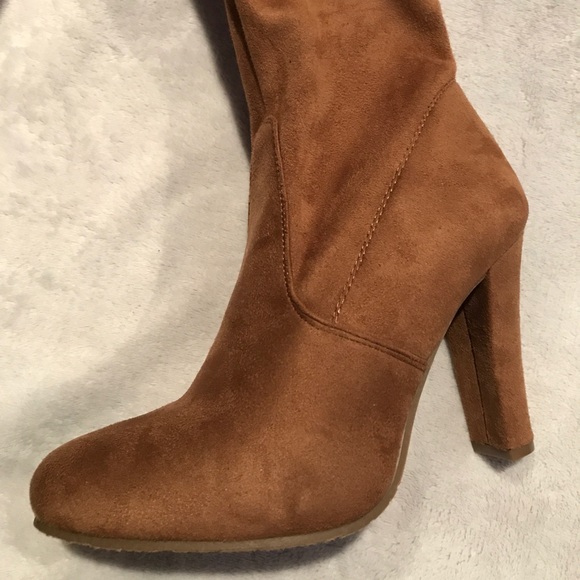 Tan Faux Suede Over the Knee Boots - Picture 4 of 8