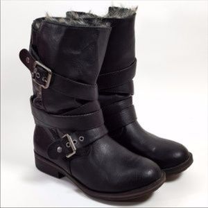 Justfab Black Faux Fur Lined Moto Boots Justfab Black Faux Fur Lined Moto Boots