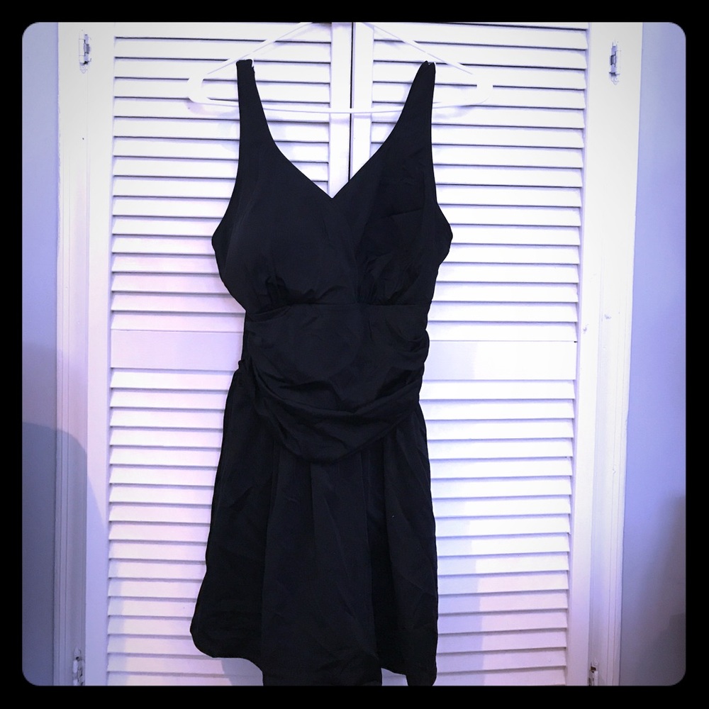 Black Ruched Swim Dress