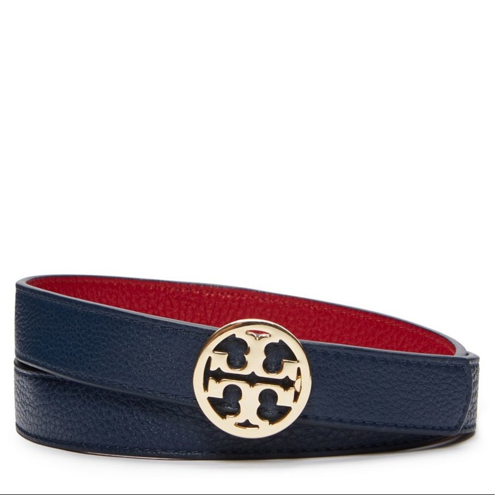 ISO Tory Burch Blue Robinson Reversible Logo Belt