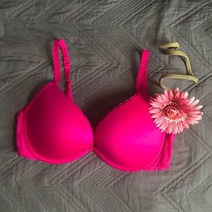 36D Hot Pink Aerie Bra with Polka Dot Detailing