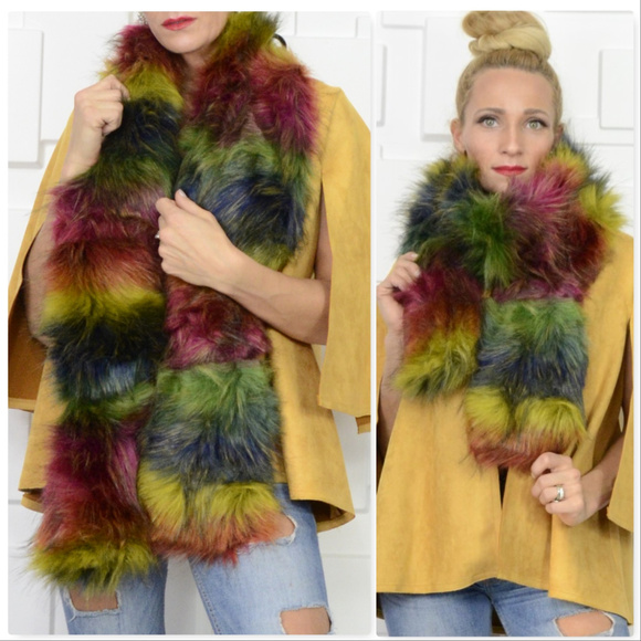 RAINBOW FAUX FUR SCARF - Picture 3 of 5