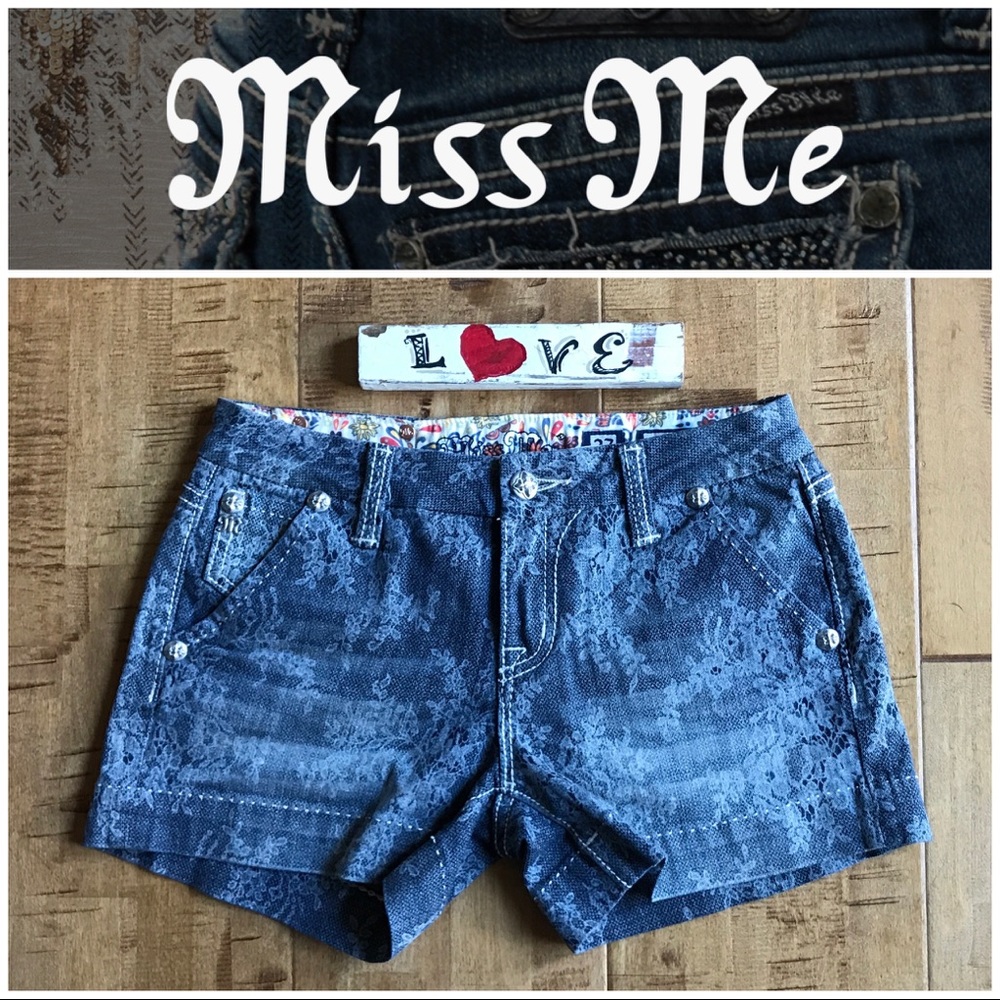 MISS ME Jean Denim Shorts Indigo Lace Size 27