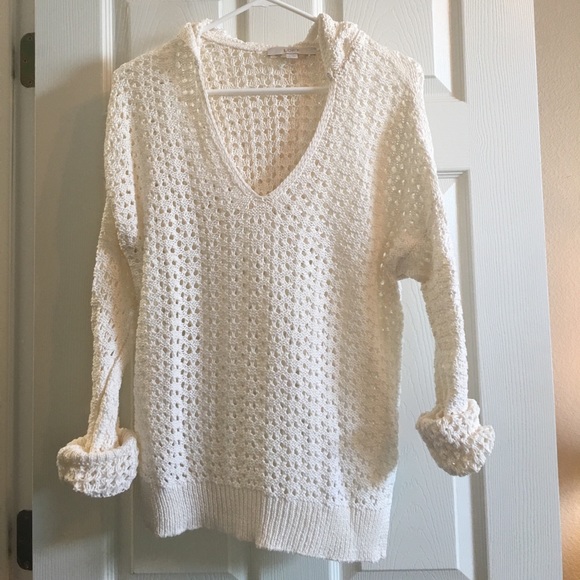 LOFT Sweaters - Long sleeve crochet sweater with hood