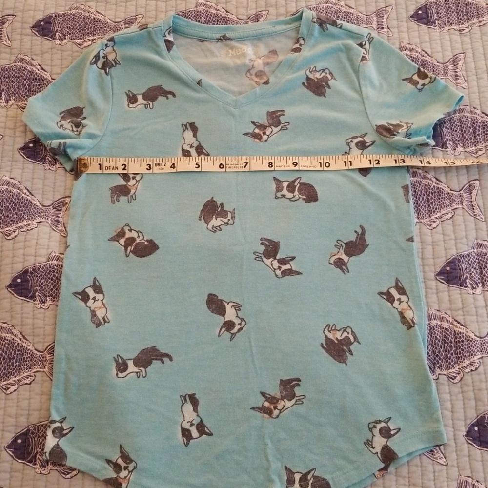 Boston terrier pattern girl's v-neck shirt.