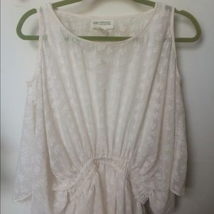 White laced, cold shoulder dress