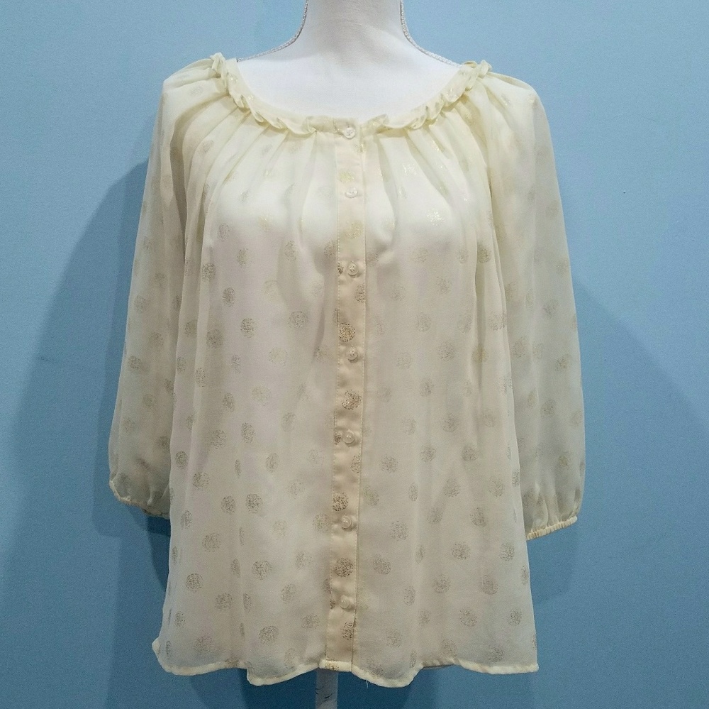 Chloe K Cream with gold sheer flowy blouse