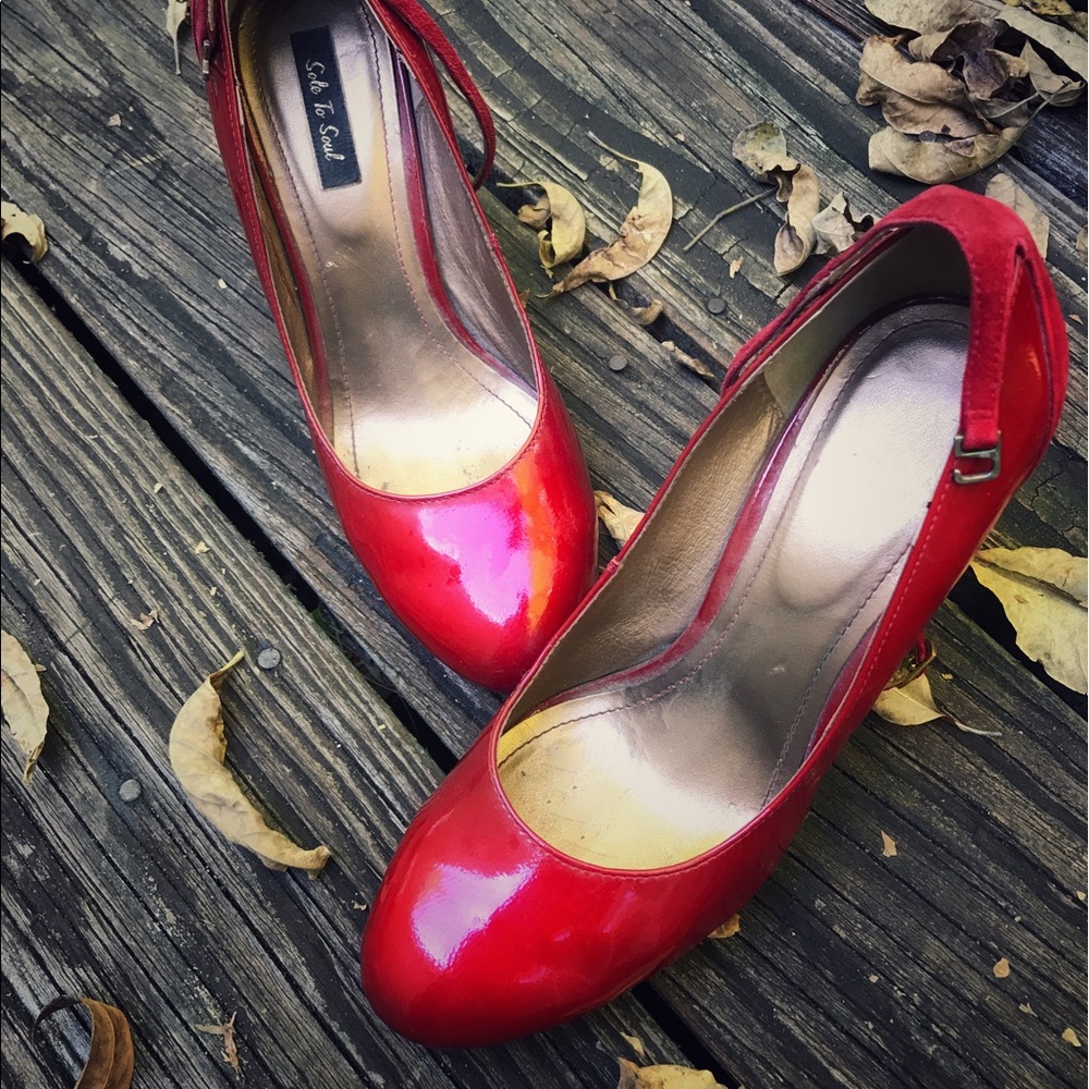 Red Mary Jane style pumps