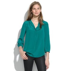 Madewell Silk Poet Blouse (Emerald Green)