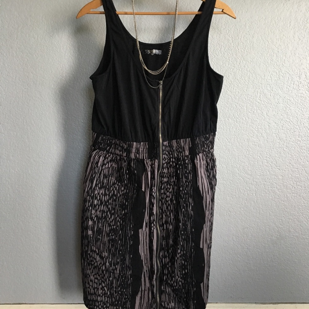 Black and gray zip front dress