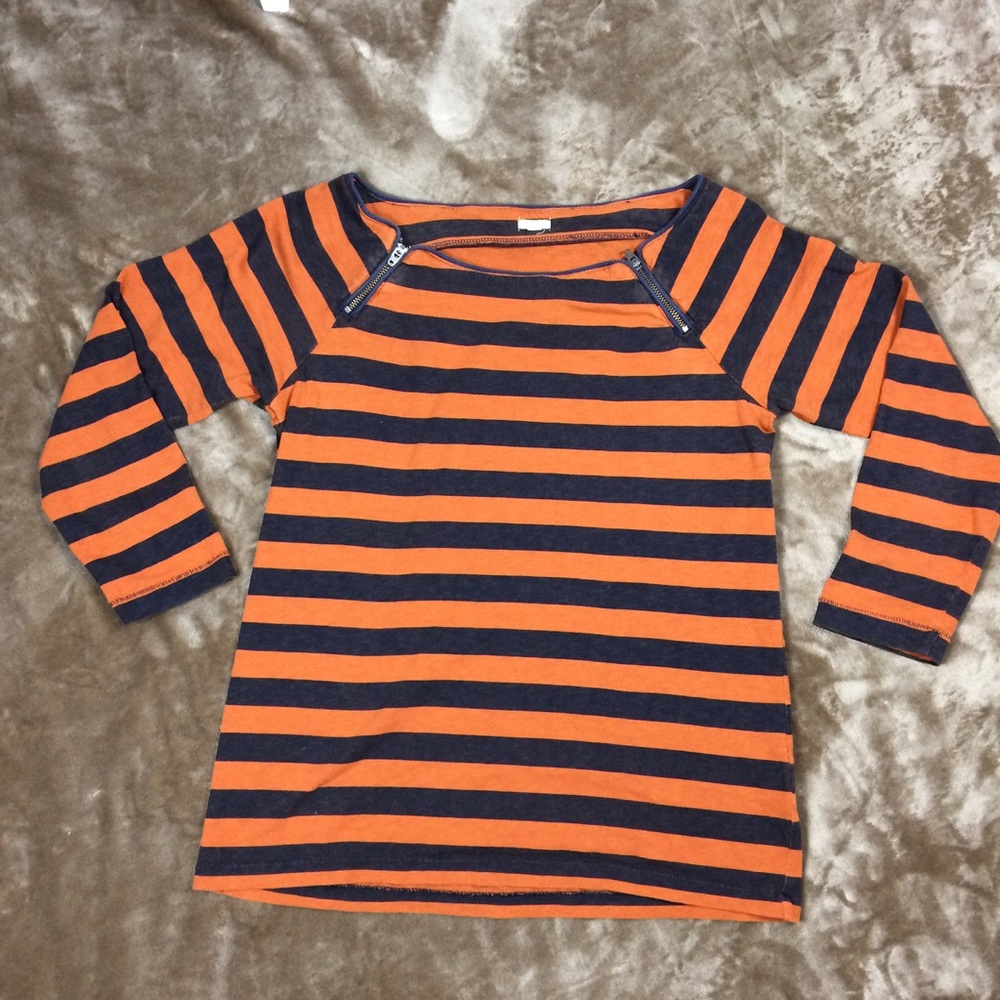 JCrew Orange Navy stripped Tunic Top S Fall