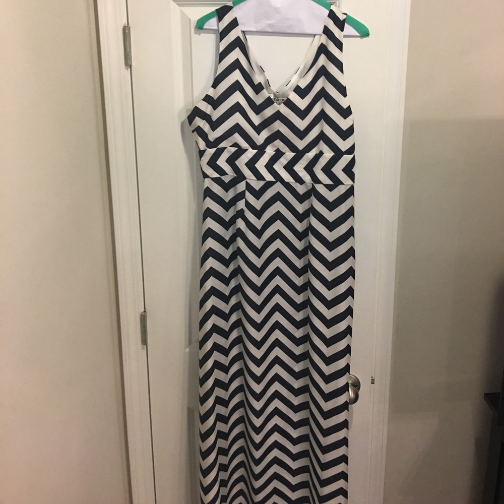 Blue & white chevron long dress