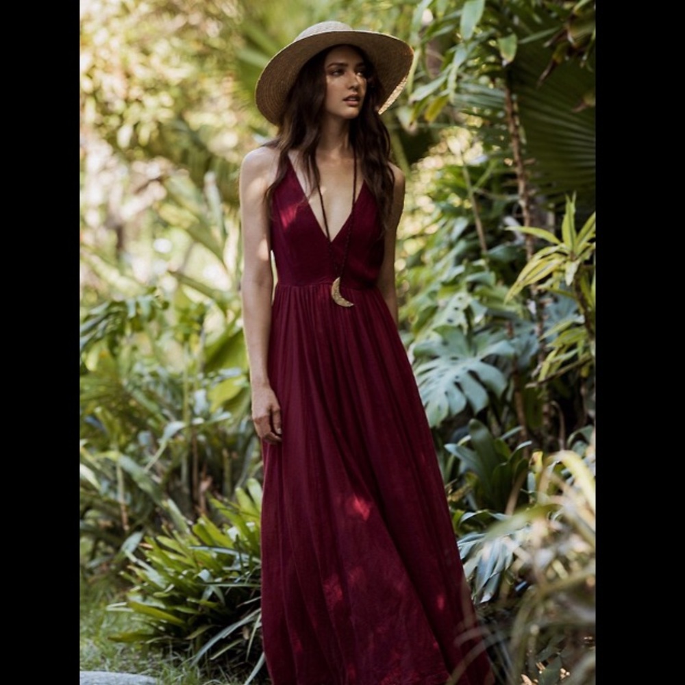 Free People Dakota Maxi Dress in Burgundy Red