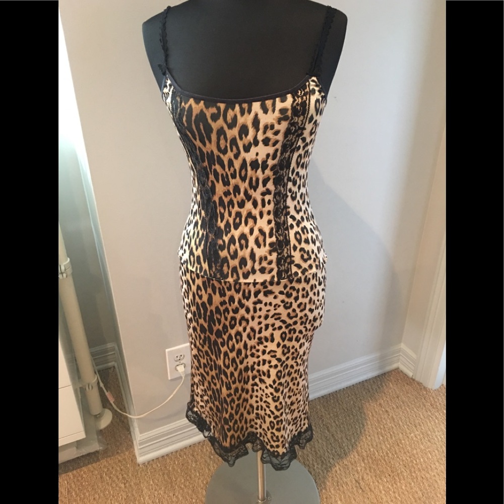 Sexy leopard and lace slip dress