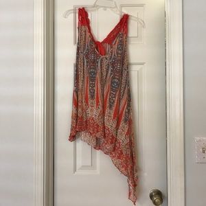 Free People Orange Floral Asymmetrical Shirt