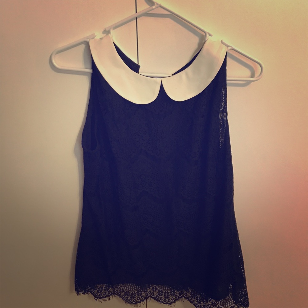 Lace black and white blouse with Peter pan collar