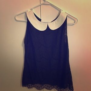 Lace black and white blouse with Peter pan collar