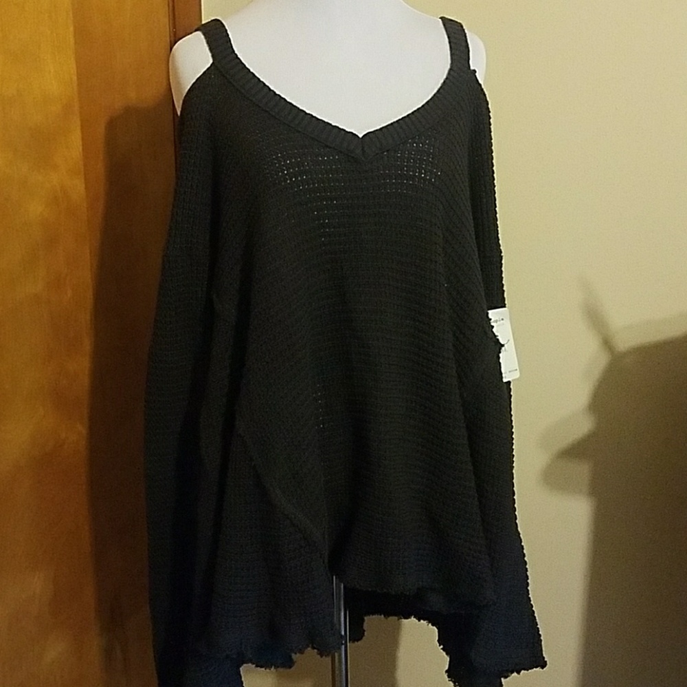 Free People off shoulder black knit sweater