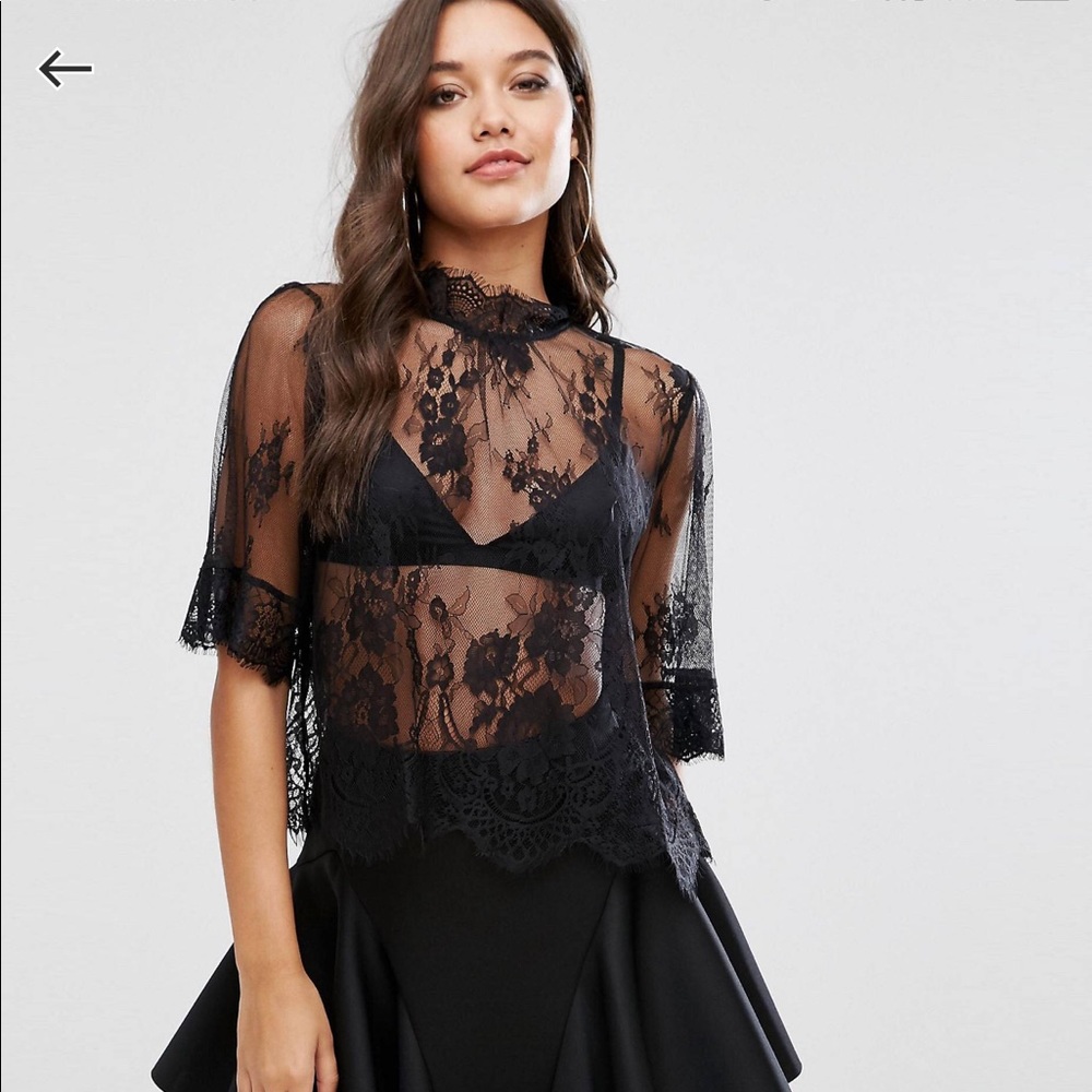 Club L High Neck Lace Detail Top