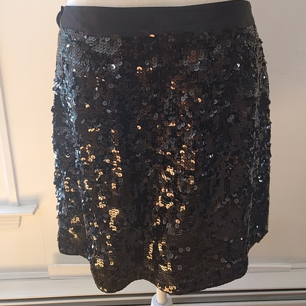 Notice Black Sequin Skirt Satin Trim w Pockets! - Picture 1 of 4