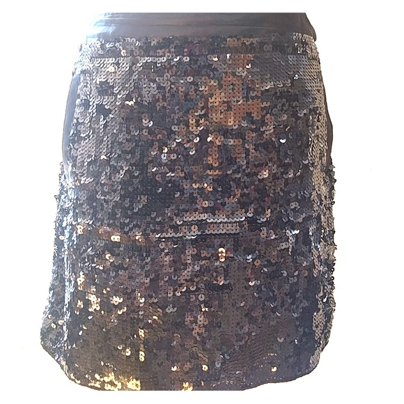 Notice Black Sequin Skirt Satin Trim w Pockets! - Picture 3 of 4