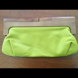 Melie Bianco Mustard Clutch with wooden handles