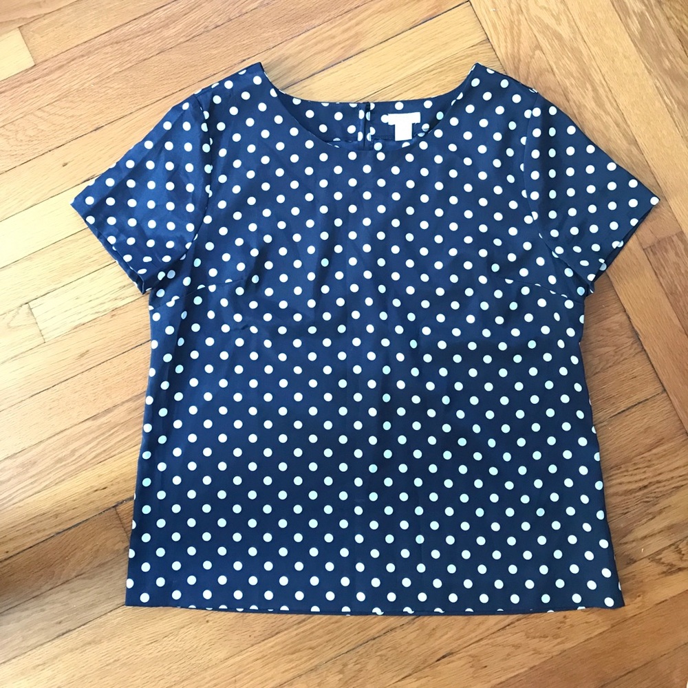 J. Crew navy and white polka dot blouse