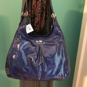 Patent leather blue coach shoulder purse