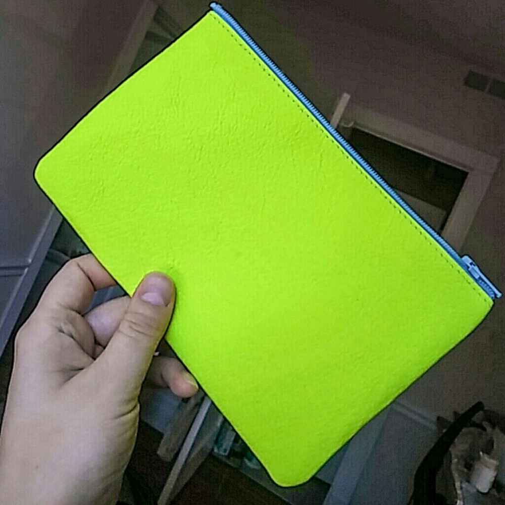 SOLD Neon green leather bag pouch clutch