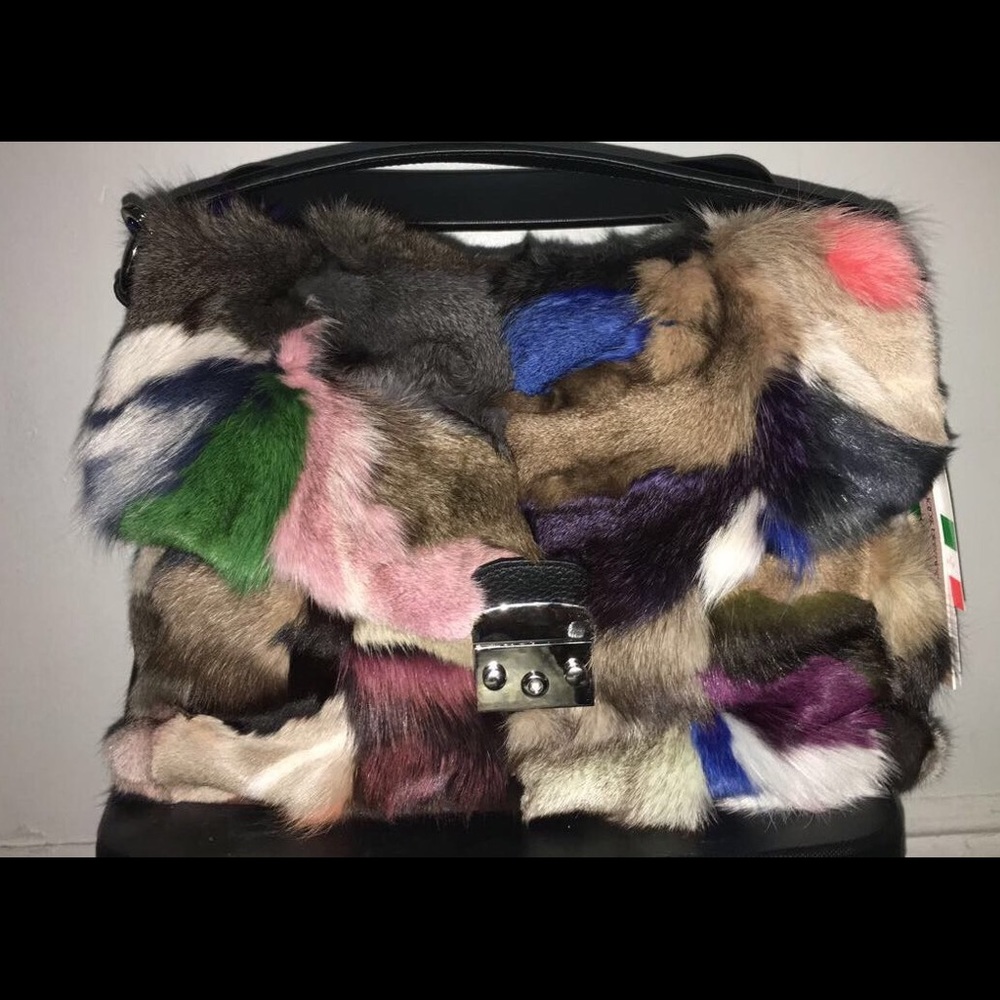 NWT Bloomingdales exclusive Aqua Fox Fur Satchel