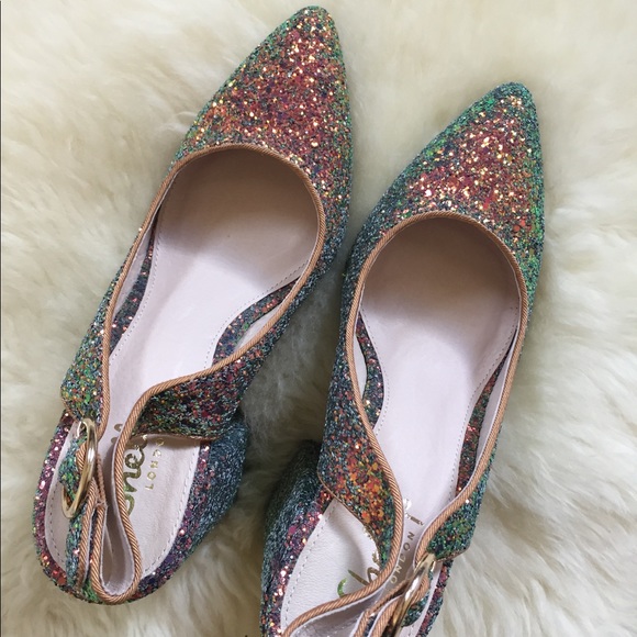 Shellys London Gold Glitter Chester Slingback Pump - Picture 4 of 8