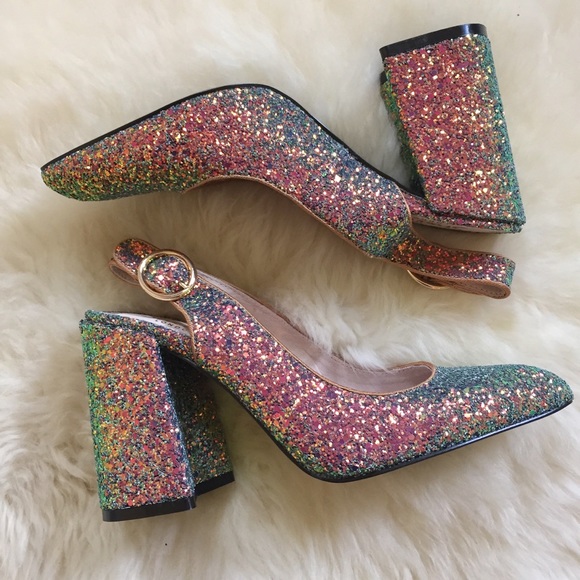 Shellys London Gold Glitter Chester Slingback Pump - Picture 2 of 8