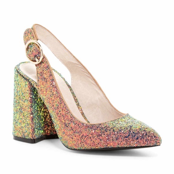 Shellys London Shoes - Shellys London Gold Glitter Chester Slingback Pump