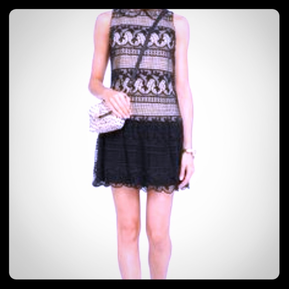 Alice + Olivia black & tan crochet dress