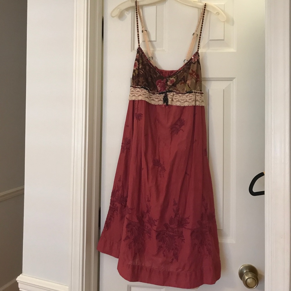 Free People Embroidered Magenta Dress