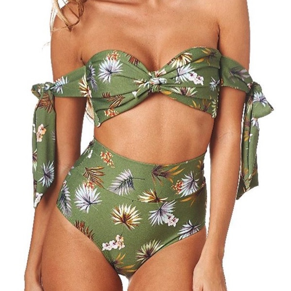 Montce "Plants on Green" High Rise Bikini Bottoms