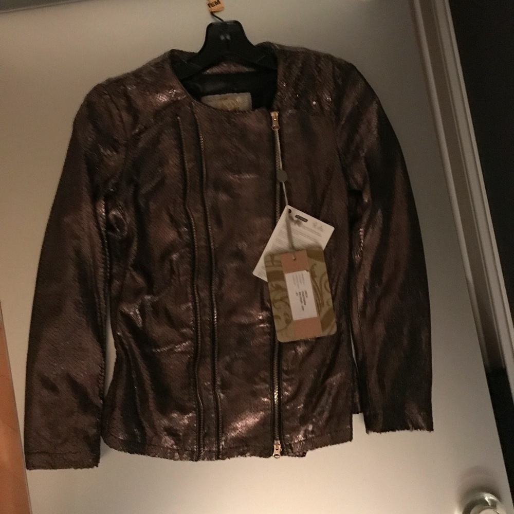vintage de luxe bronze/black leather jacket - NWT
