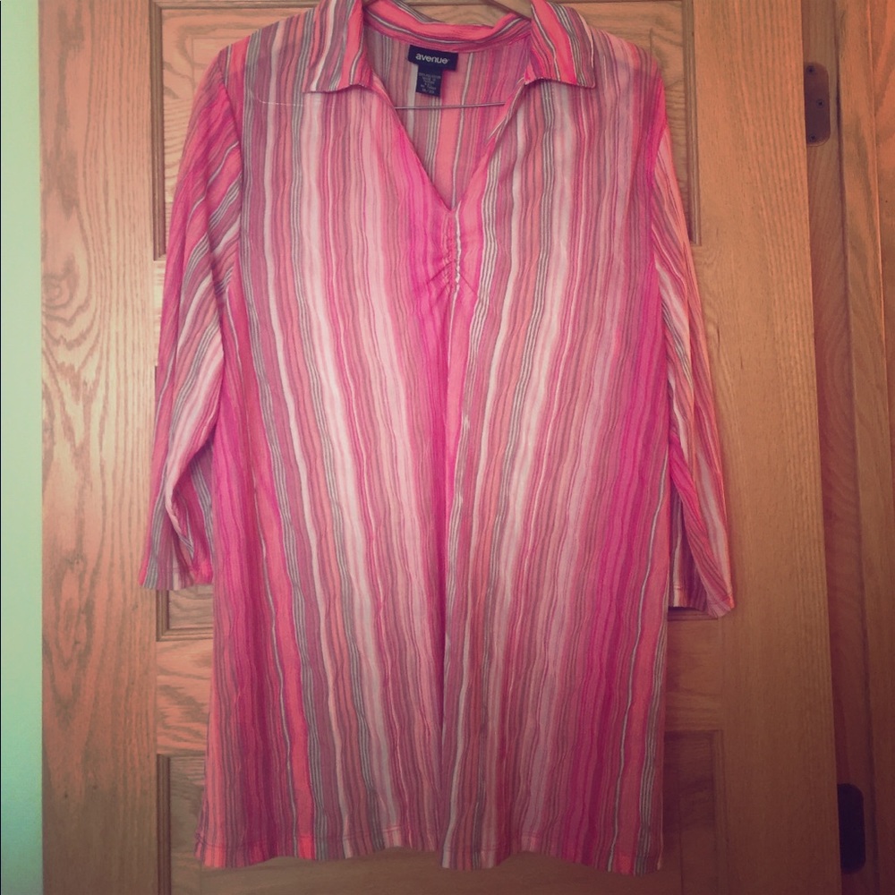 Plus size Pink stripped sheer blouse