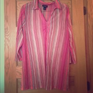 Plus size Pink stripped sheer blouse