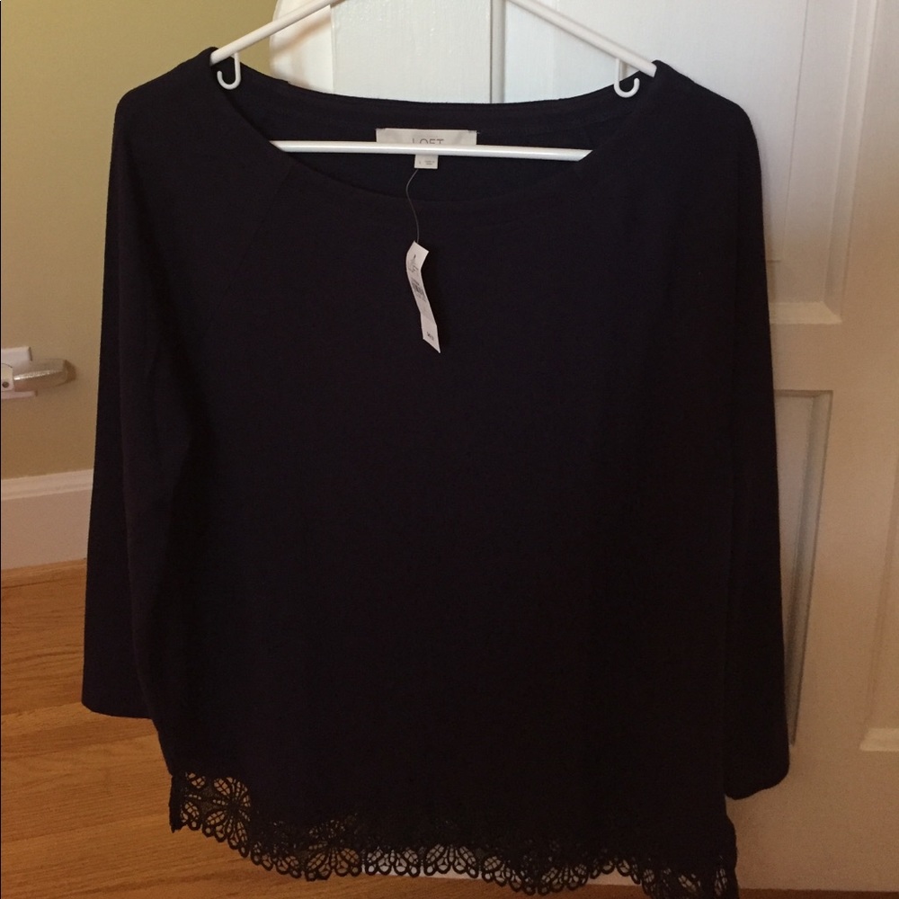 Loft navy tee shirt with lace detailing. Large
